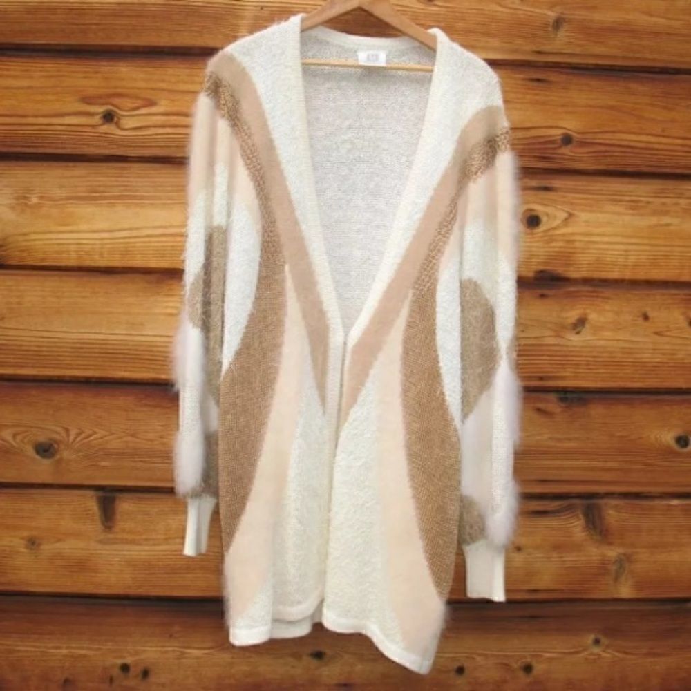 NEW Cream Angora Blend Fuzzy Cardigan Sweater